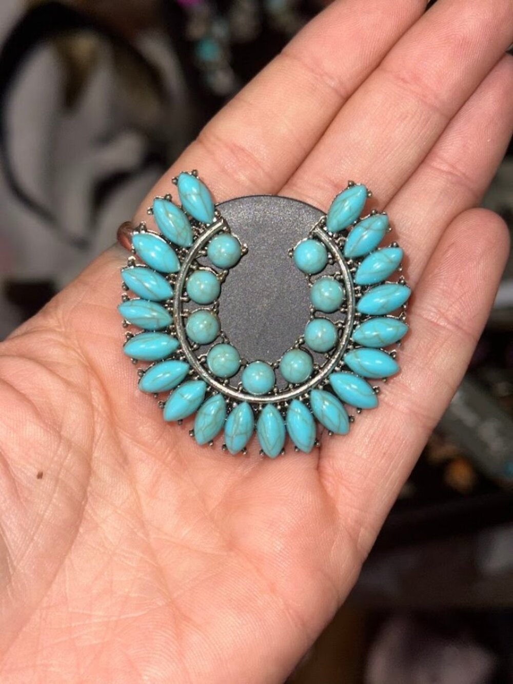 Myra Pop Sockets - Turquoise & Tooled Leather - Picture 5 of 6